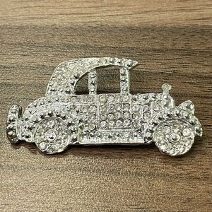 Antique Classic 1900s Model T Car Silver Rhinestone Brooch‎ Pin "C" Clasp Bling
